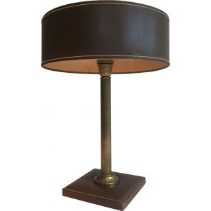 Lampe vintage française et ses accessoires en cuir marron 1970