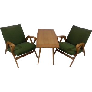 Vintage-Lounge-Set aus Holz und grünem Stoff von Tatra Pravenec, Tschechoslowakei 1960
