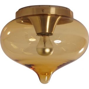 Vintage ceiling lamp Drop in yellow glass by Dijkstra, 1970s