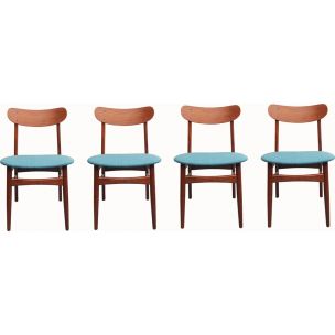 Ensemble de 4 chaises à repas vintage en teck Danemark années 60