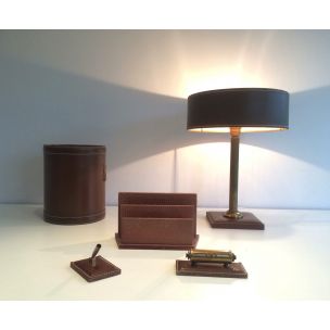 Nécessaire de bureau vintage en cuir 1970