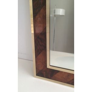 Vintage French wood and brass mirror, 1960