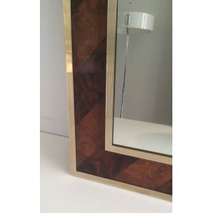 Französischer Vintage-Spiegel aus Holz und Messing, 1960