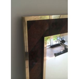 Vintage French wood and brass mirror, 1960