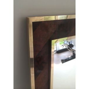 Miroir vintage français en bois et laiton, 1960