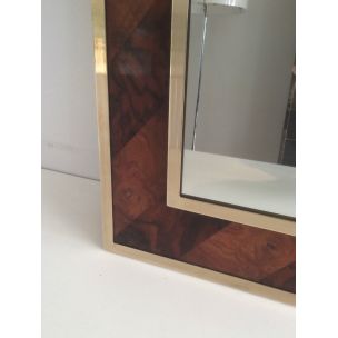 Espejo francés vintage de madera y latón, 1960