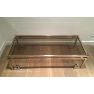 French vintage coffee table in silver steel and glass, 1970