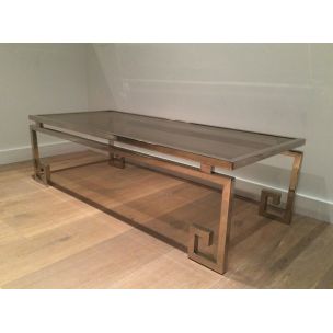 French vintage coffee table in silver steel and glass, 1970