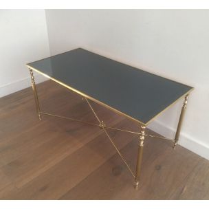 Vintage French brass and glass coffee table, 1960