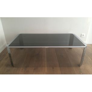 French vintage coffee table in glass and steel, 1970