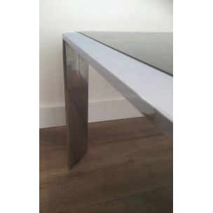 French vintage coffee table in glass and steel, 1970