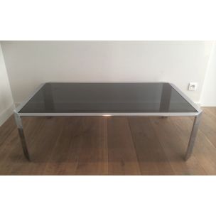 French vintage coffee table in glass and steel, 1970