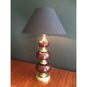 French vintage lamp in brass and red glass, 1960