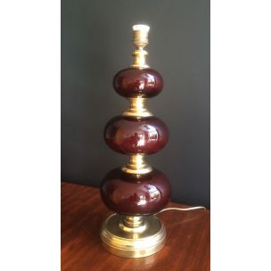 French vintage lamp in brass and red glass, 1960