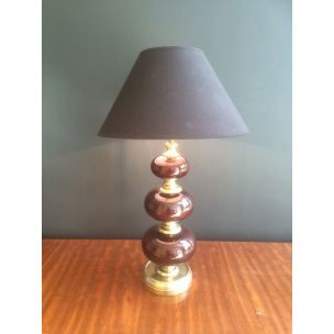 French vintage lamp in brass and red glass, 1960