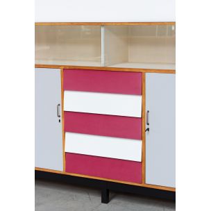 Vintage sideboard in beechwood and red formica, 1950-1960