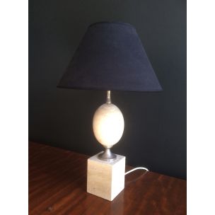 Französische Vintage-Lampe aus Travertin und Chrom von Philippe Barbier, 1970