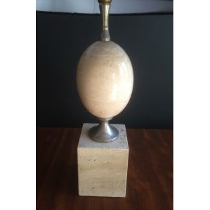 French vintage lamp in travertine and chrome by Philippe Barbier, 1970