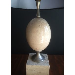 French vintage lamp in travertine and chrome by Philippe Barbier, 1970