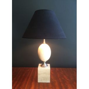 Lampe vintage française en travertin et chrome de Philippe Barbier, 1970
