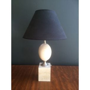 French vintage lamp in travertine and chrome by Philippe Barbier, 1970