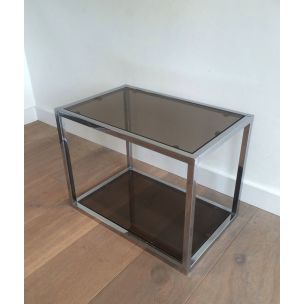 Pair of vintage french coffee tables in smoked glass 1970
