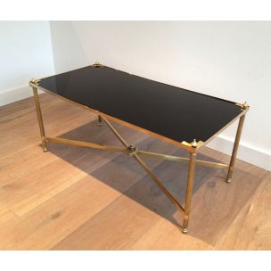 Vintage brass and black lacquered glass coffee table by Jansen, 1940