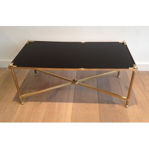 Vintage brass and black lacquered glass coffee table by Jansen, 1940