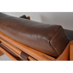 vintage S 22 sofa by Pierre Chapo in brown leather and elm 1960