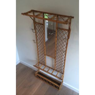 French vintage coat rack in rattan, 1970