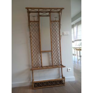 French vintage coat rack in rattan, 1970