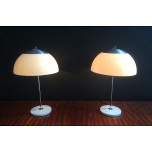 Pair of vintage french lamps in metal and plastic 1970