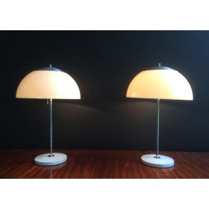 Pair of vintage french lamps in metal and plastic 1970