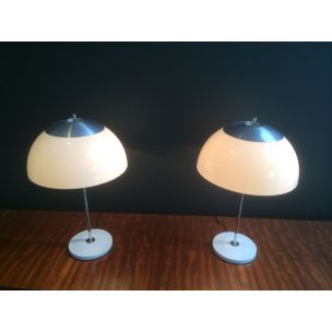 Pair of vintage french lamps in metal and plastic 1970