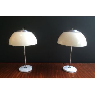 Pair of vintage french lamps in metal and plastic 1970