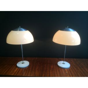 Paire de lampes vintage françaises en métal et plastique 1970