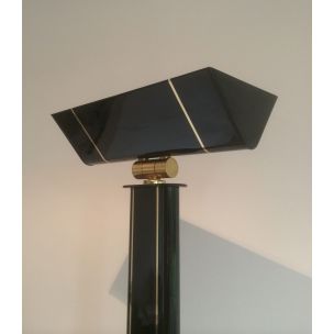 Lámpara de pie francesa vintage en laca negra y latón, 1970