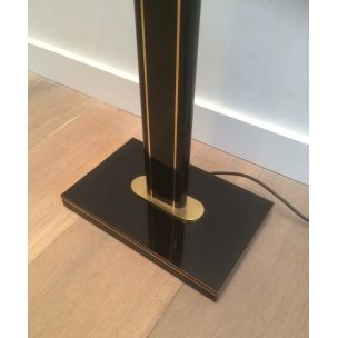 French vintage floor lamp in black lacquer and brass, 1970