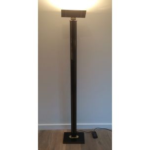 Lampadaire vintage français en laqué noir et laiton, 1970