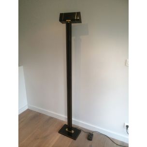 French vintage floor lamp in black lacquer and brass, 1970