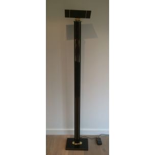 French vintage floor lamp in black lacquer and brass, 1970