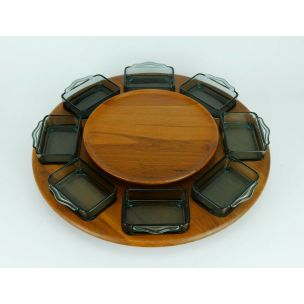 Vintage danish 8 glass bowls set by Digsmed in teakwood 1970