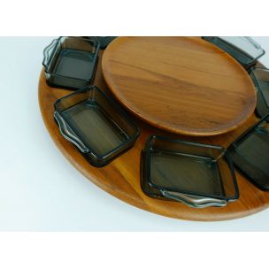 Vintage danish 8 glass bowls set by Digsmed in teakwood 1970