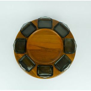 Vintage danish 8 glass bowls set by Digsmed in teakwood 1970