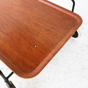 Vintage foldable serving cart with in teakwood and in steel 1950