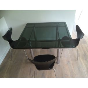 Mesa vintage Scarpa en acero plateado y cristal 1970