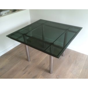 Vintage Scarpa table in silver steel and glass 1970