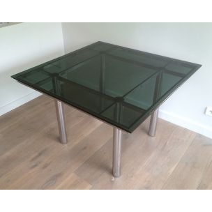 Vintage Scarpa table in silver steel and glass 1970