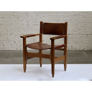 Pair of vintage armchairs for Arte Sano in teak and leather 1960