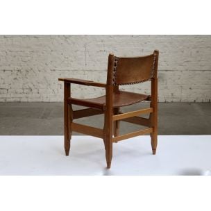 Pair of vintage armchairs for Arte Sano in teak and leather 1960